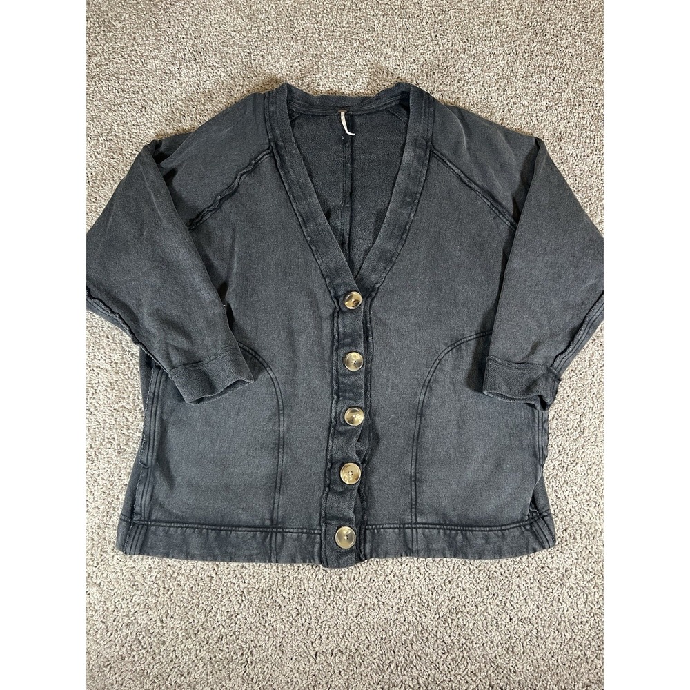 Free People‎ Cardigan Womens Size S Gray Button Faded Boho Oversized Nature